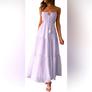 NWT Womens Summer Spaghetti Strap Long Dress Boho Low Cut Dress in Lilac Size M